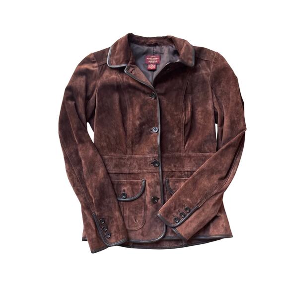 Eddie Bauer Seattle Suede Brown Heritage Equestrian Leather Jacket XS Vintage - Picture 1 of 6